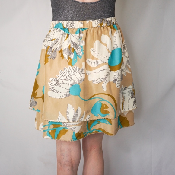 ANTHRO ODILLE Languid Silk Floral Mini Skirt 0624 - Picture 4 of 7